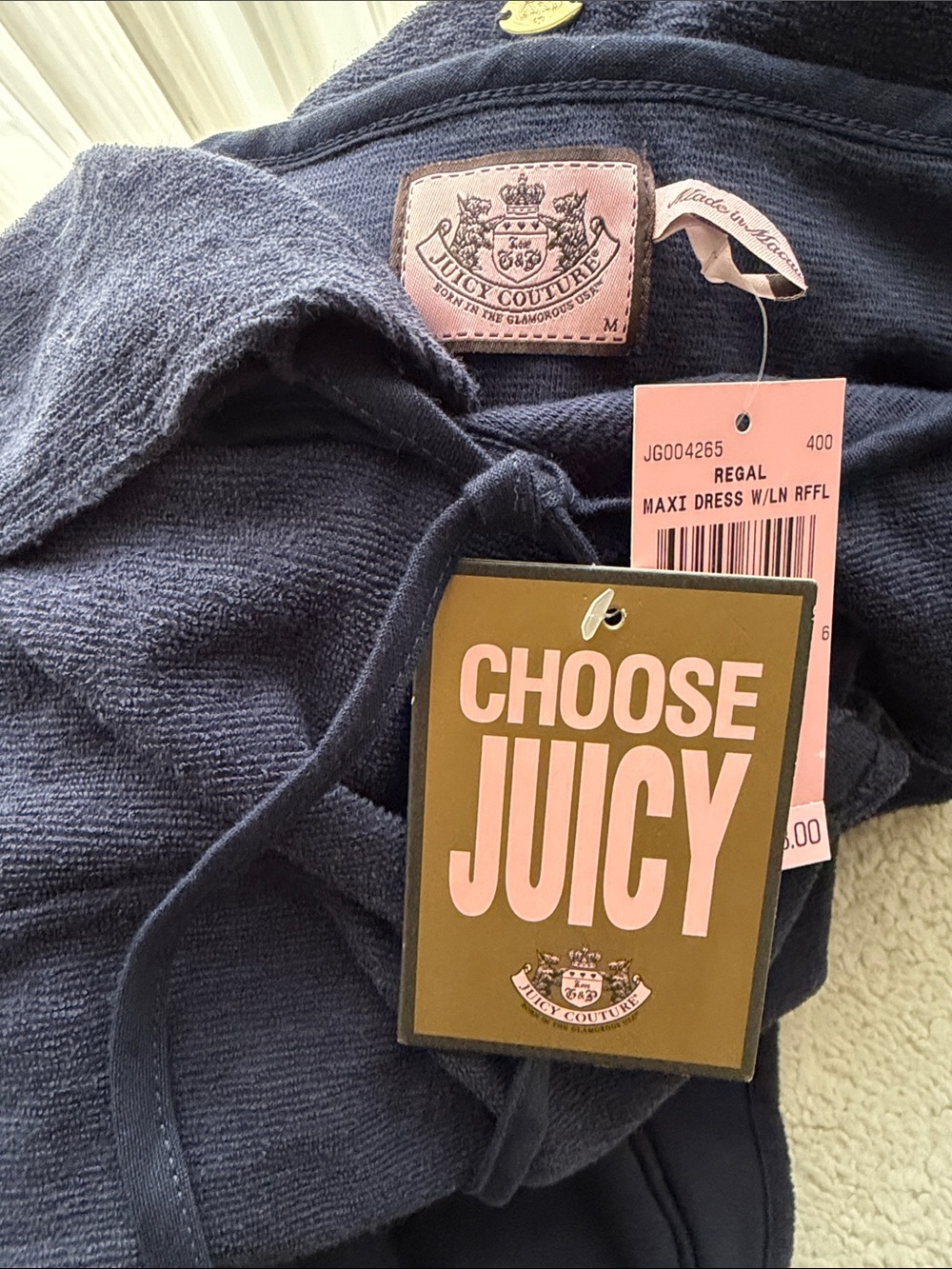 NWT JUICY COUTURE Navy Ruffle-Front Maxi Dress